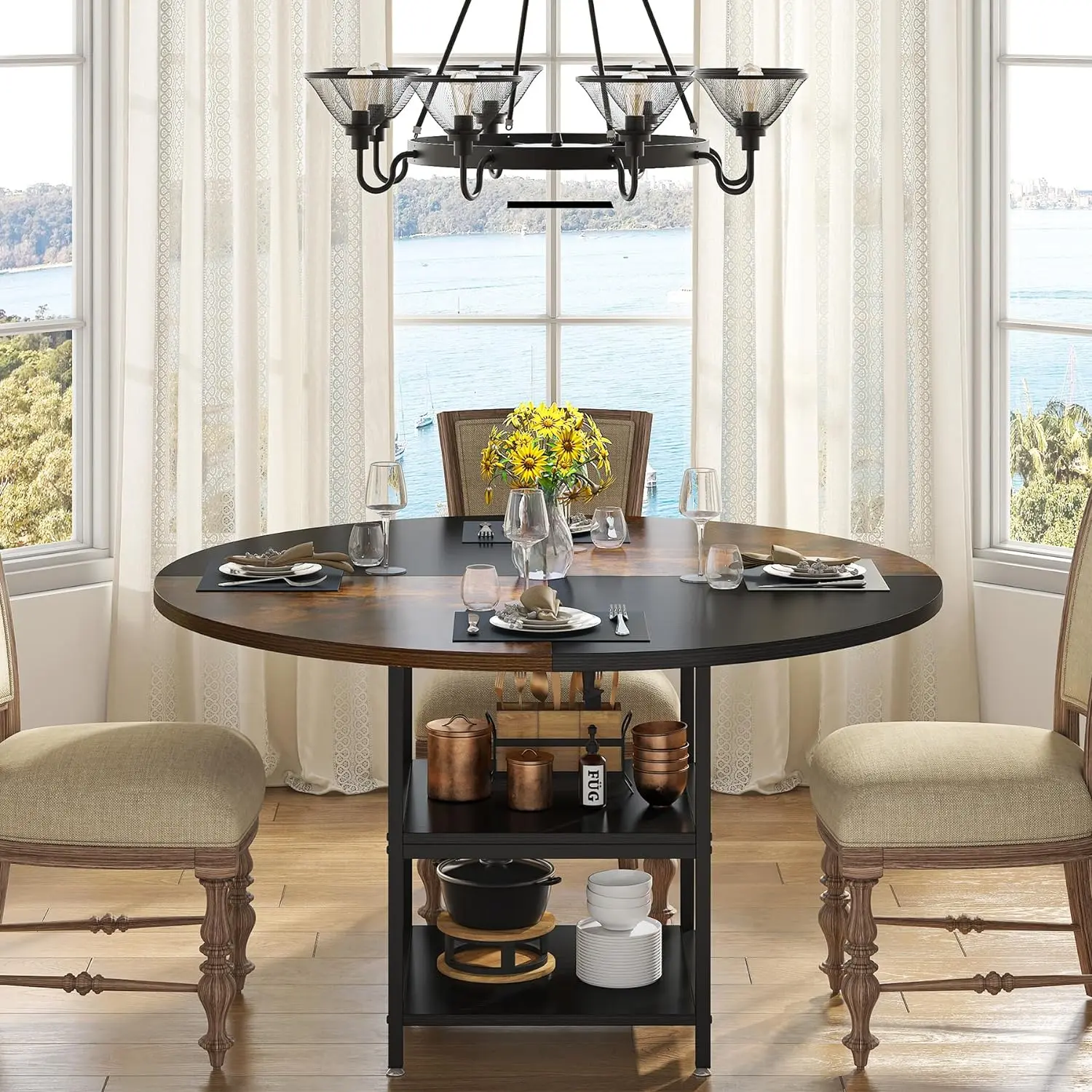 Tribesigns Round Dining Table for 4, 47 inch Kitchen Table Small Dinner ...