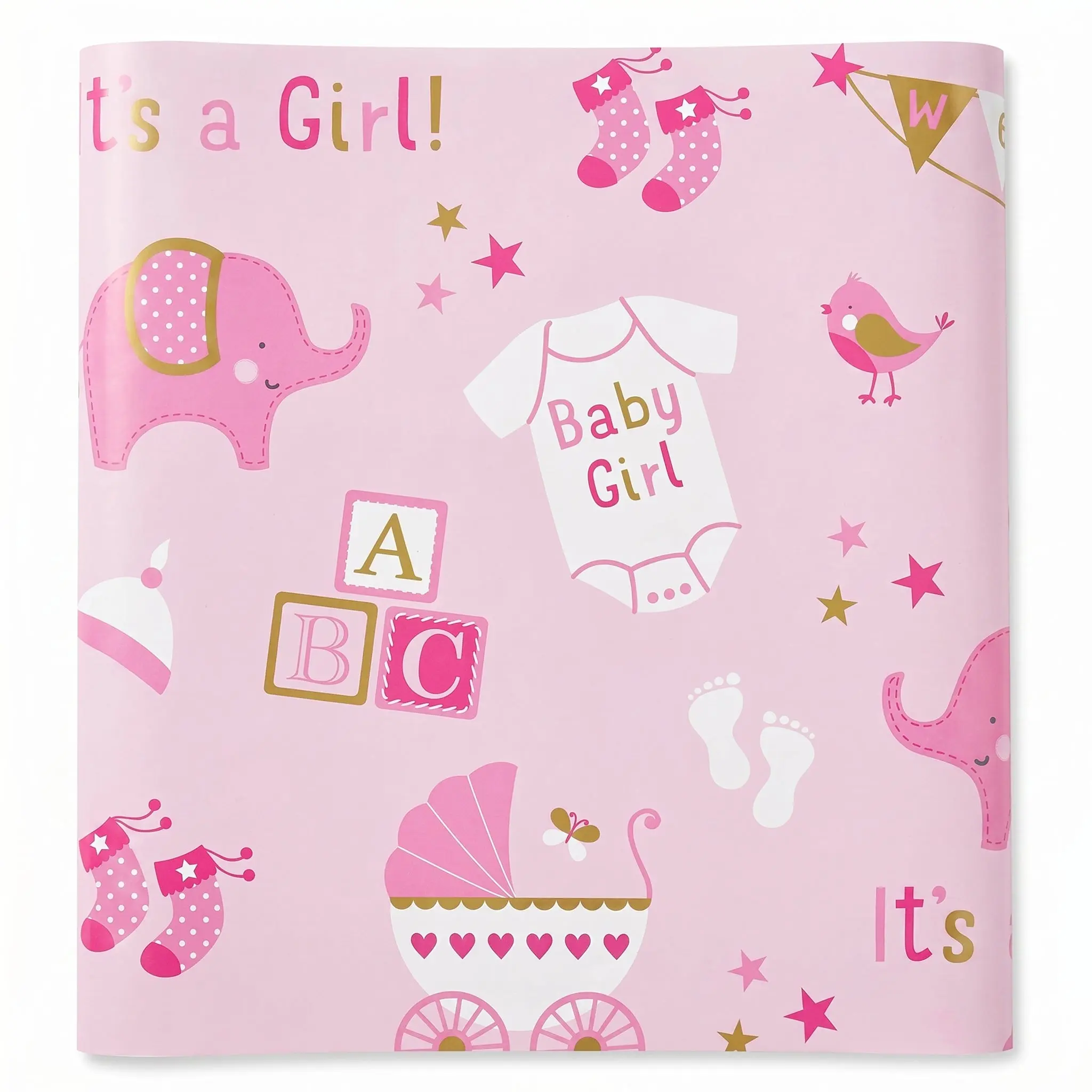 "It's a Girl" Elephant Baby Shower Gift Wrap, 40 ft
