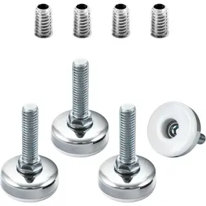 Threaded Leveling Feet 4PK with 3/8"-16 Threaded Inserts, Heavy Duty Adjustable Furniture Levelers with Large Nylon Foot for Cabinets, Benches, Tables & More (71189)