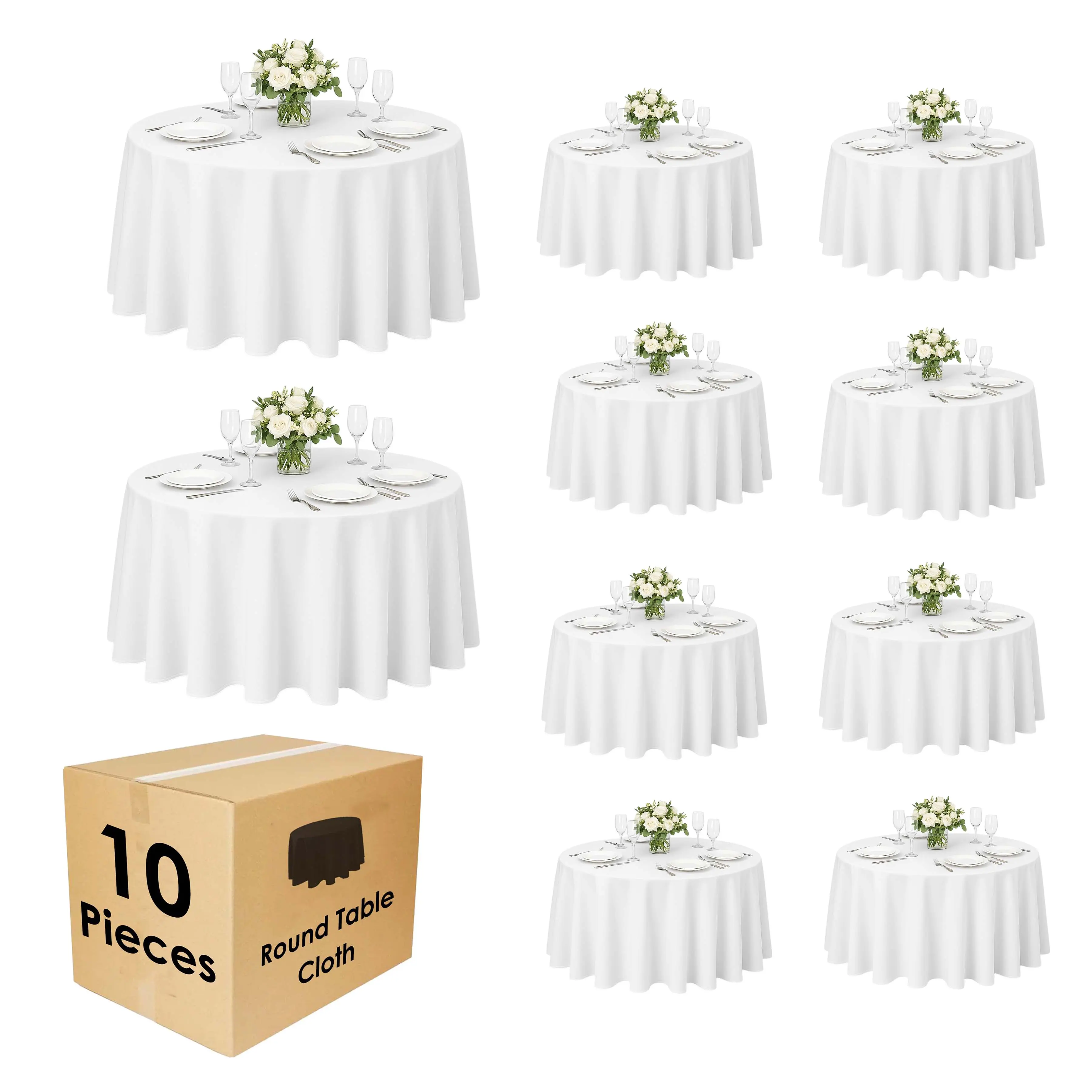 Craft And Party 10 Pack Round Premium Tablecloth Modern Wrinkle-Free Washable Polyester Tablecloths for Kitchen Dining Wedding Birthday Party Buffet Restaurant Banquet