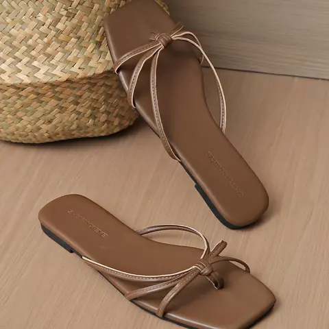 Women's Fashionable Solid Color Flat Slide Sandals, Dressy Flat Sandals, Casual Comfortable Home Slippers, Lightweight Breathable Slides for Indoor & Outdoor Wear, Walking Shoes, Casual Trendy Sandals, Casual Summer Footwear, PU Leather Slides
