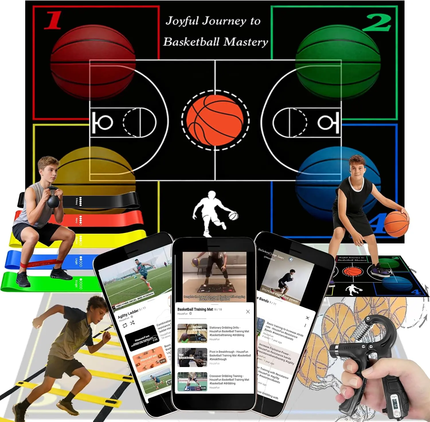 Basketball Training Equipment Kit – Agility Ladder, Dribble Mat, Resistance Bands & Grip Trainer, Complete At-Home Basketball Workout Set