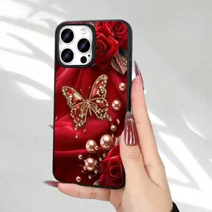 Phone Case - A New Mobile Phone Case Featuring a Red Love Butterfly Design, Offering Complete Protection with Shockproof And Drop-Proof TPU Soft Rubber. It Comes in a Sleek Black Color, Suitable for Both Genders, Compatible with Ipfor iPhone 17 Air