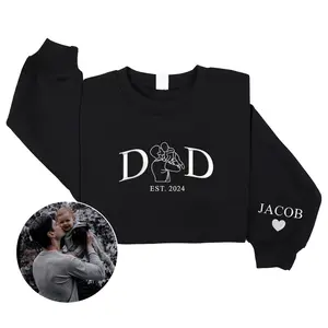 Personalized Embroidered Dad Est Sweatshirt with Name on sleeve, Custom Crewneck Sweatshirt for Fathers Day Fabric Menswear