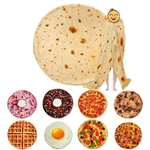 Food Themed Blanket, Counts Realistic Donut & Pizza & Tortilla Pattern Throw Blanket, Soft Comfortable Nap Blanket for Home & Office