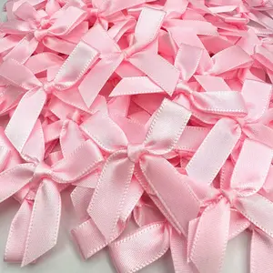 100 count Pink Bows, 1.57 Inch Small Ribbon Bow Decorations, Mini Satin Fabric Bows for Crafts and  Wrapping (Pink)
