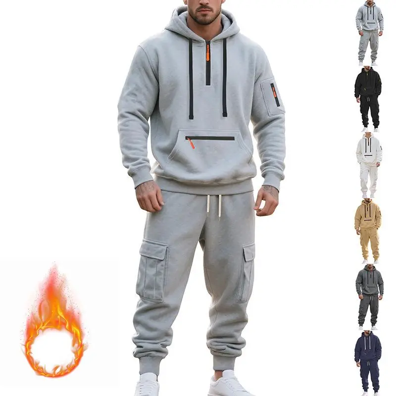 Men's Heavyweight Fleece Cargo Set| Multi-Pocket Relaxed Fit Jogger & Hoodie| Utility Streetwear