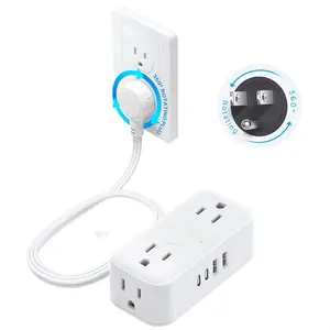 360? Rotating Flat Plug Power Strip, 3FT Extension Cord with 4 USB Ports, 4 Wide Spaced AC Outlets, Wall Mount, 900J Surge Protector for Office Travel Dorm Room Essentials, White
