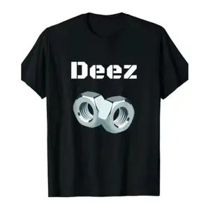 【100% cotton】[Graphic T-shirt]"Men’s Funny Graphic T-Shirt – Viral Meme Inspired ‘Deez Nuts’ Style Cotton Tee, Casual Crew Neck Short Sleeve Shirt, Black Geometric Streetwear Top, Relaxed Fit Comfortable Everyday Wear, Summer Trendy Outfit for Men"