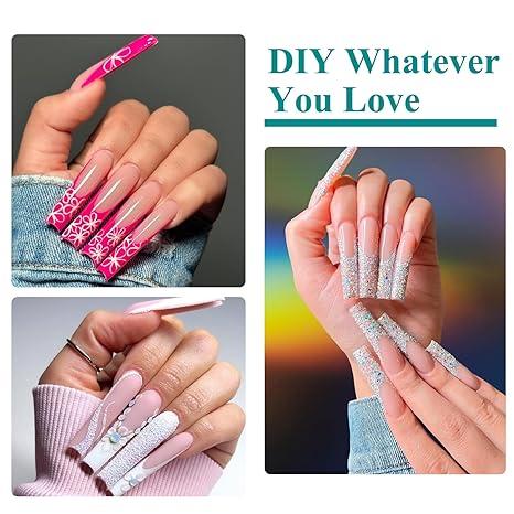 240-Piece Set of Transparent Clear Long Square Nail Tips, Full Cover Acrylic False Nails with Glossy Finish and Pure Color Design for Nail Art Extensions - Natural Look and Easy to Apply