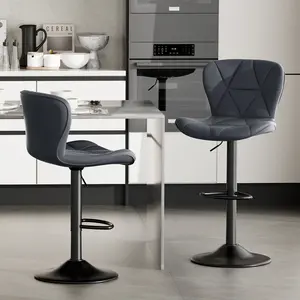 Adjustable Swivel Bar Stool in Dark Gray – Faux Leather Upholstered Counter Height Chair with High Backrest, Footrest & Sturdy Metal Base for Kitchen Island, Café & Home Bar (300 LBS Capacity)