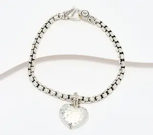 JAI Sterling Silver Symbols of Love 3.7mm Box Chain Charm Bracelet