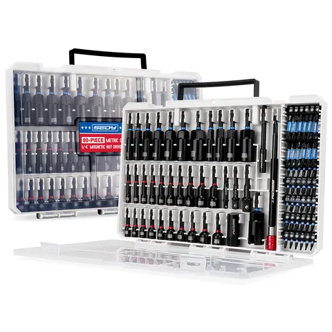 80Pc Or 41Pc  Or 59Pc Magnetic Impact Nut Driver Set  Metric & SAE Sockets, CR-V Steel Power Bits, Toolbox, Deep Nut Reach, Magnetic Multipurpose Screwdriver, Mechanic Tools & Accessories