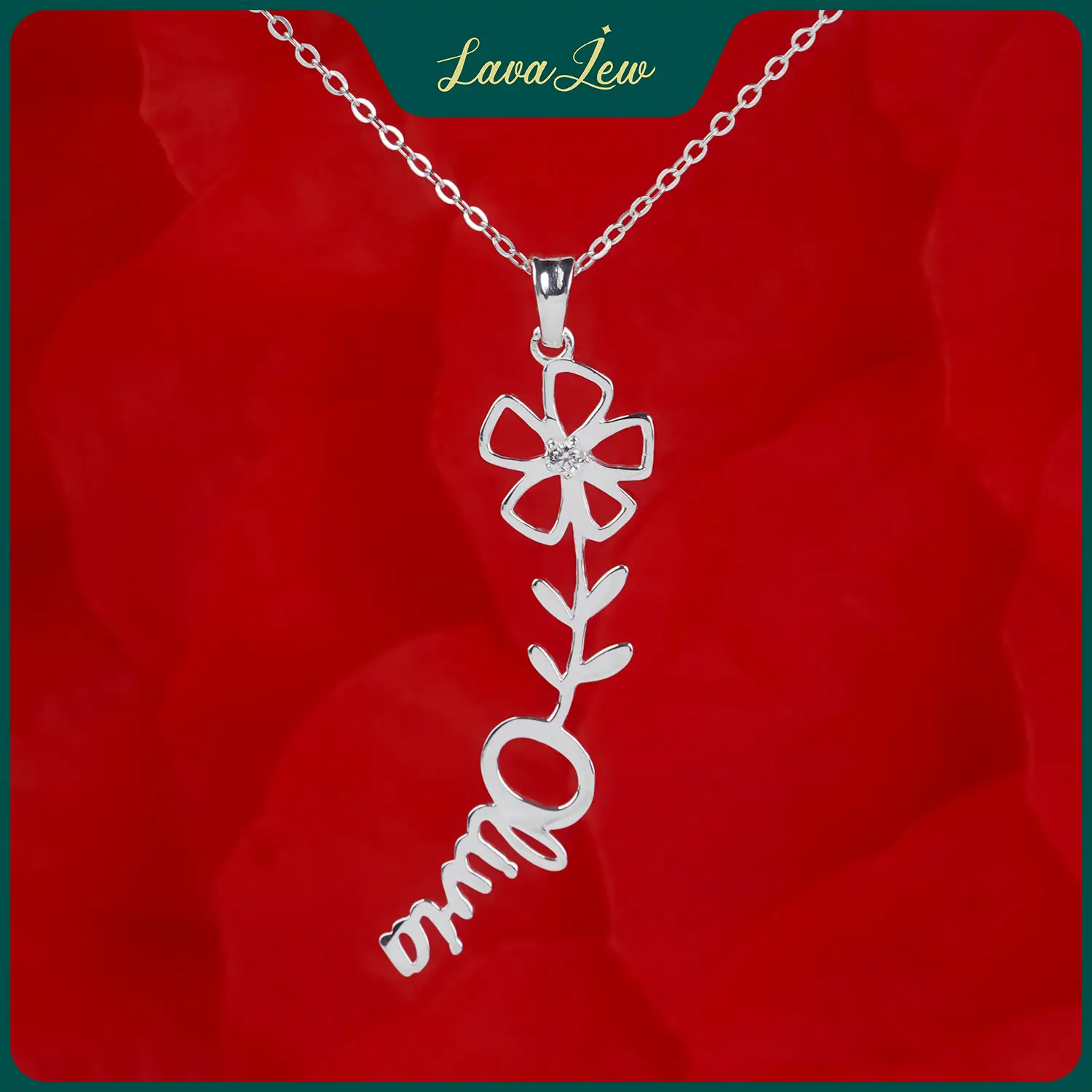 LavaJewelry Personalized Flower Name Necklace, Christmas Tree Necklace, Necklace for Woman, Girls, Jewelry Gift