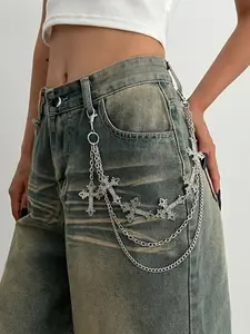 Women's Cross Pendant Layered Tassel Metal Fashion Accessory, Hip Hop Punk Style Pants Chain, Belly Chain, Adjustable Waist Chain, Vintage Waist Jewelry Gift