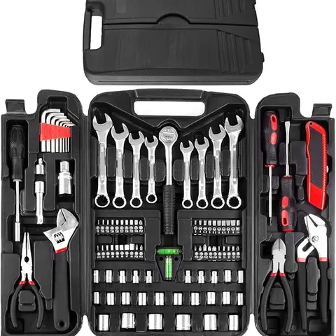 TLGREEN 95-Piece Carbon Steel Hand Tool Kit with Plastic Portable Toolbox, Adjustable Wrench, Pliers, Socket Bits, Hex Key, Spark Plug Socket, Drive Extension Bar - Tools and Gadgets for DIY Maintenance, Garage DIY