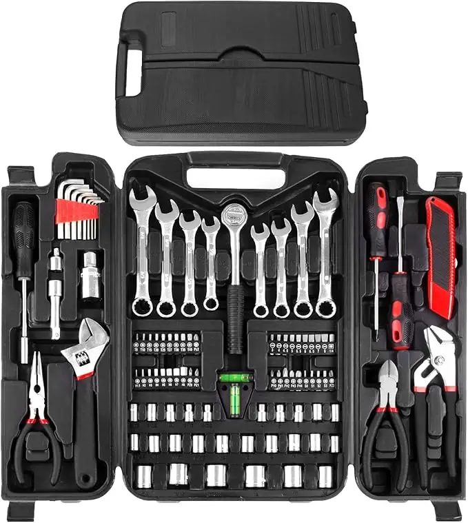 95-Piece Tool Set, Car Tool Kit, Mechanics Tool Set with Portable Toolbox, Including Adjustable…