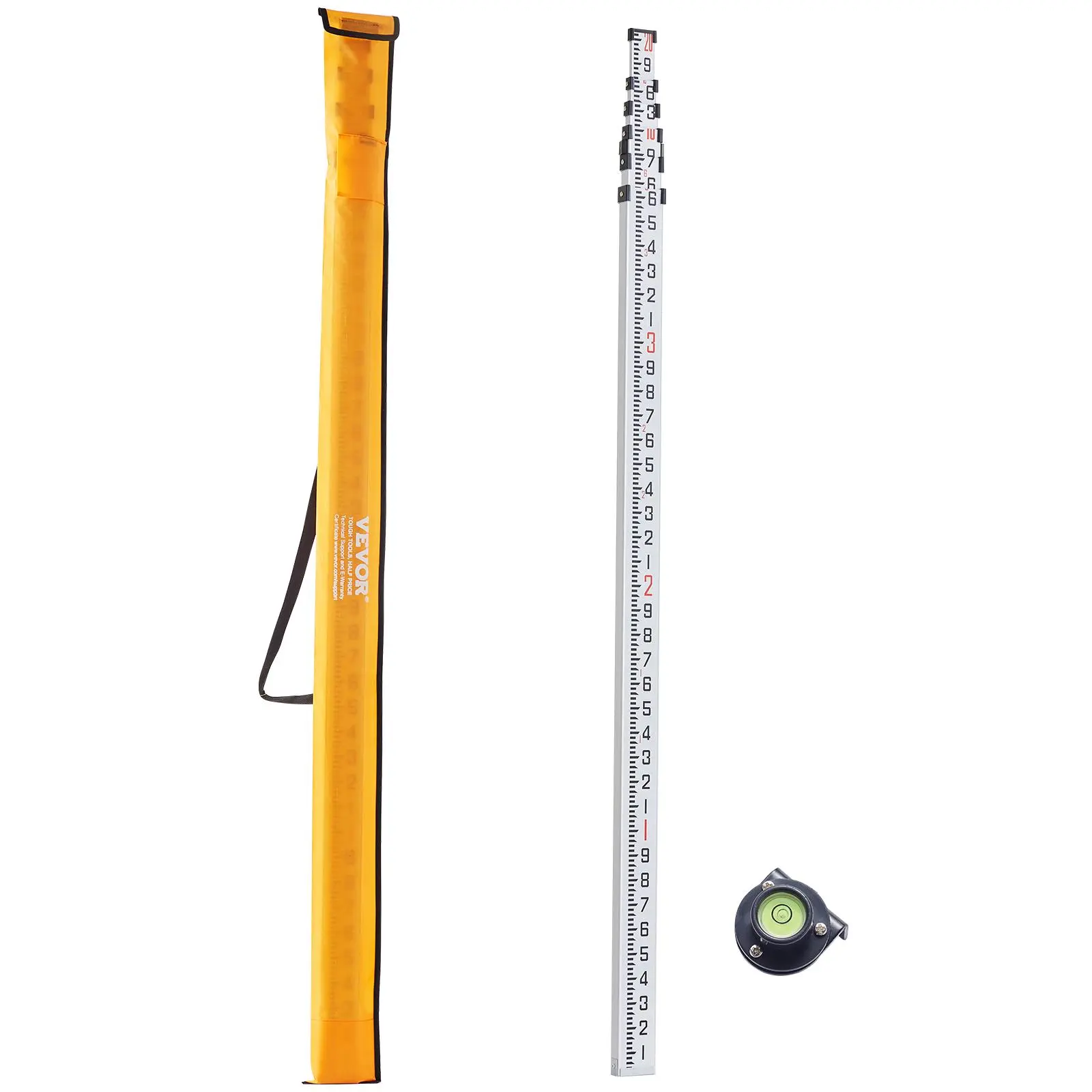 【SummerFinds】VEVOR Aluminum Grade Rod,  , 20-Feet/10ths 6 Sections Telescopic Measuring Rod,Double-Sided Scale 1/10ft Leveling Rod Stick, Aluminum Alloy Survey Rod w/ Bubble Level &Carrying Bag for Houses,Walls,Floor