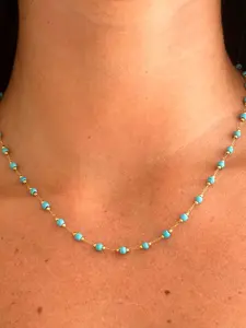 1 Pc Elegant Stainless Steel Golden Beaded Necklace, Bohemian Style Turquoise Bead Necklace, Natural Stone Pendant for Women, Party Beach Vacation Wear, Versatile Daily Wear