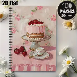 1pc Strawberry Cake Spiral Notebook, 5.7x8.26 inch, Durable Binding, Dessert-themed Journal for Daily Notes, Afternoon Tea Time, Birthday Gift, Valentine's Day Present, Food Lover's Stationery, Sweet Memory Recorder [2D] Flat
