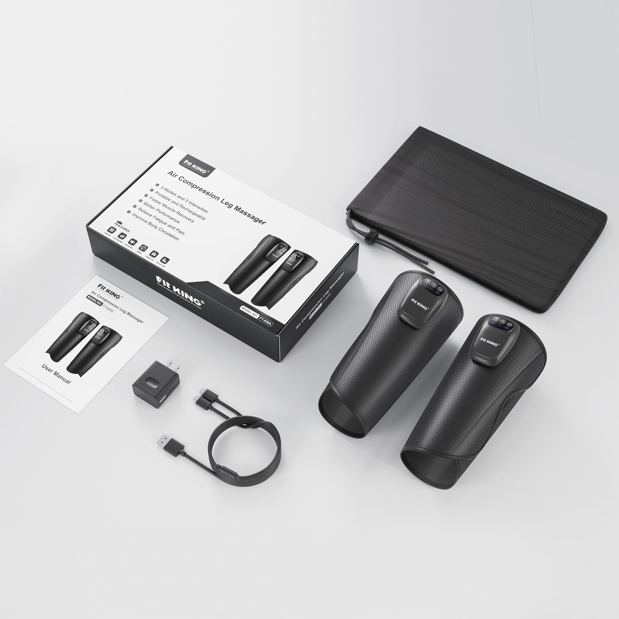 【FIT KING】 Cordless Calf Massager, 3 Modes & Intensities, Rechargeable Leg Massager Comfort Massaging Device for Christmas gift Black friday