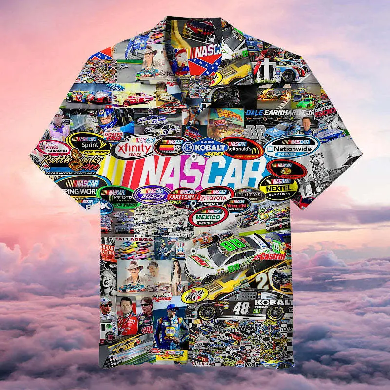 Stock Car Racing Hawaiian Shirt Men Checkered Flag Summer Button Down Race Shirt