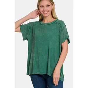 Zenana Washed Ribbed Short Sleeve Top