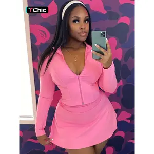 Women's Fashion Stand Collar Long Sleeve Zipper Cardigan Top & Short Skirt Set, Comfortable Casual for Daily Wear, Fall outfit