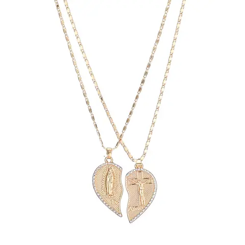 Women's Gold Plated Twist & Cross Pendant Set - Faith Pendant Necklace, 15mm x 10mm Heart Split Casual Stack, Jewelry for Women, BF-GF Romantic Accessory, 13g Approx. Anniversary Valentine’s Day Gift