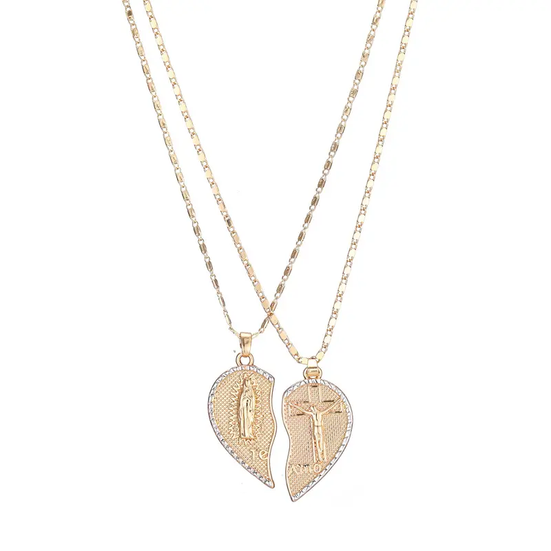 Layered Twist Pendant & Cross Necklace Set - Matching Heart Spiritual Jewelry, Faith Message, Faith-Based Fashion, Couple-Themed for Best Friends, Gifts for Boyfriend, Meaningful Gifts (TikTok Trending)