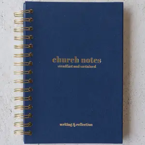 Church Notes Journal - Navy Blue Linen by Steadfast and Sustained - Christian Sermon Notebook to Write Verses, Key Points, Notes, and Apply the Message - Men or Women Gift Idea