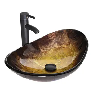 Elegant Gold Oval Boat-Shaped Glass Vessel Sink BA20065 Elegant Gold Oval Boat-Shaped Glass Vessel Sink BA20065