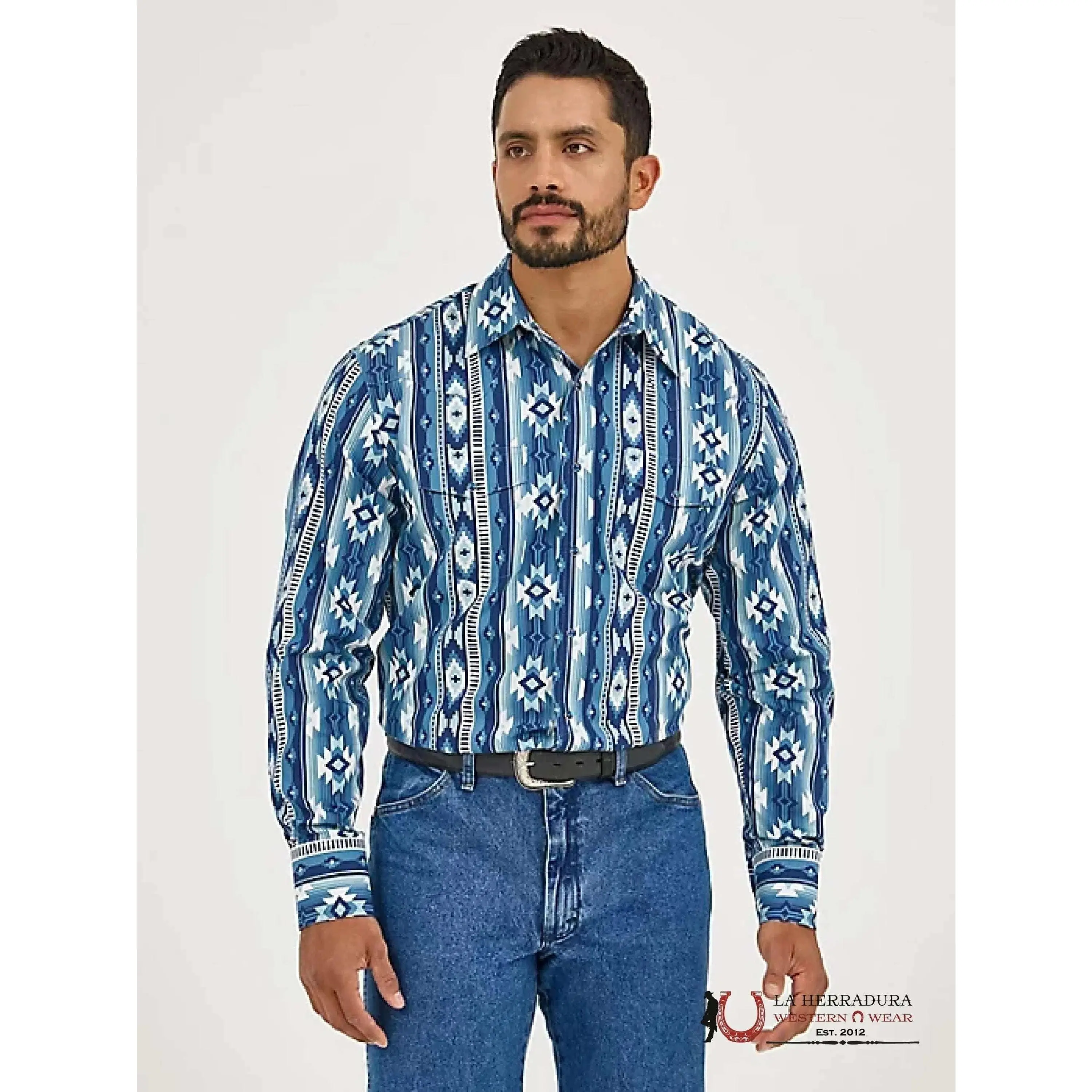 MEN'S CHECOTAH LONG SLEEVE WESTERN SNAP PRINTED SHIRT OCEAN - 112365889