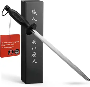 Professional Honing Steel, 10 inch Honing Rod, Carbon Steel  Sharpener, Magnetized Steel,  & Balanced Polypropylene Handle, Ideal for All Chef ,   Box