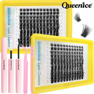 DIY Lash Extension Kit 132Pcs Wispy Individual Lash Clusters 9-16mm Mixed Length, Reusable Soft Lightweight Eyelash Extensions with Long Lasting Lash Bond and Seal, Tweezers & Brush, Portable Butterfly Look Lashes for Daily Work Party Festival Travel