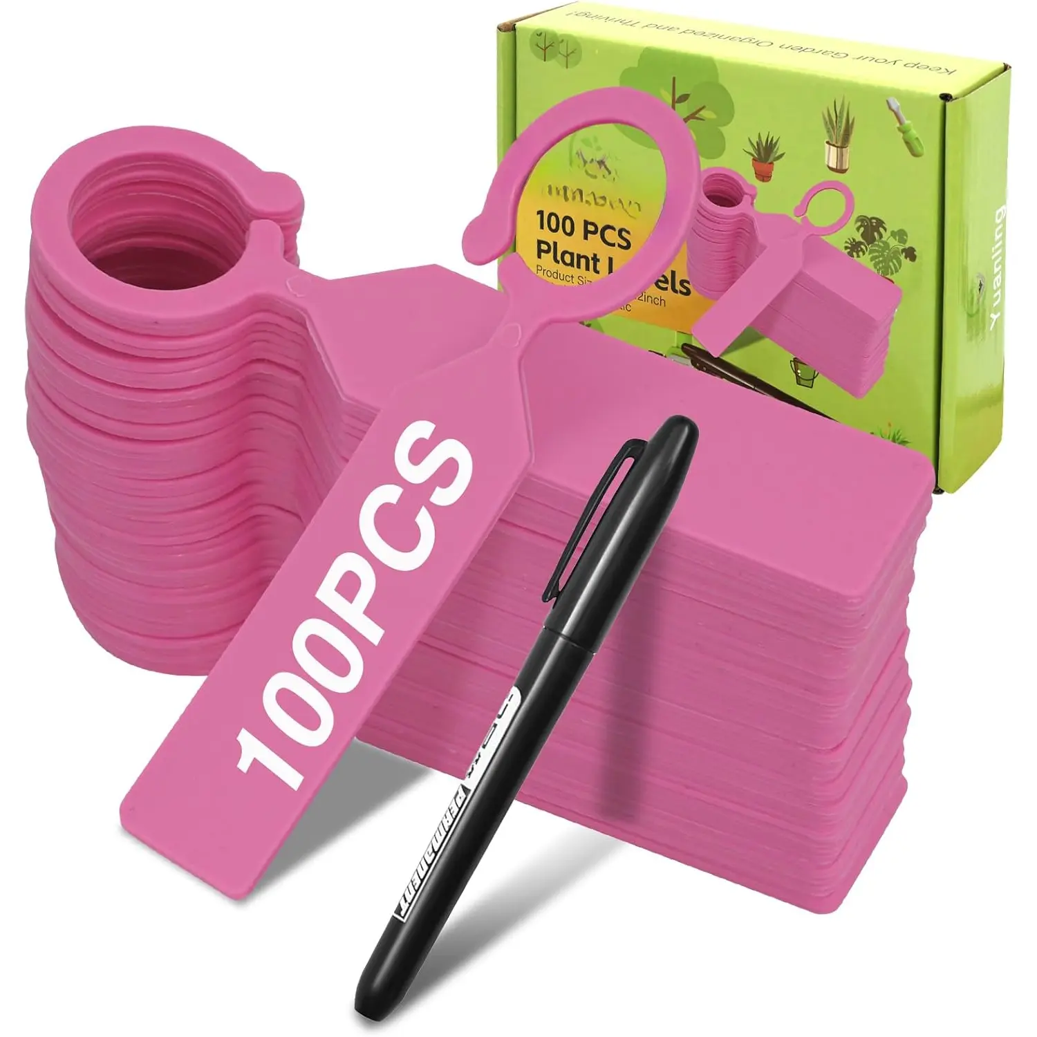 Labels  100 count Plastic   Tree Tags  Garden Markers for Indoor Outdoor Gardening  Vegetables  Potted (Pink Color with 1 Marker Pen)