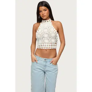 Backless Crochet High Neck Halter Top Backless Crochet High Neck Halter Top
