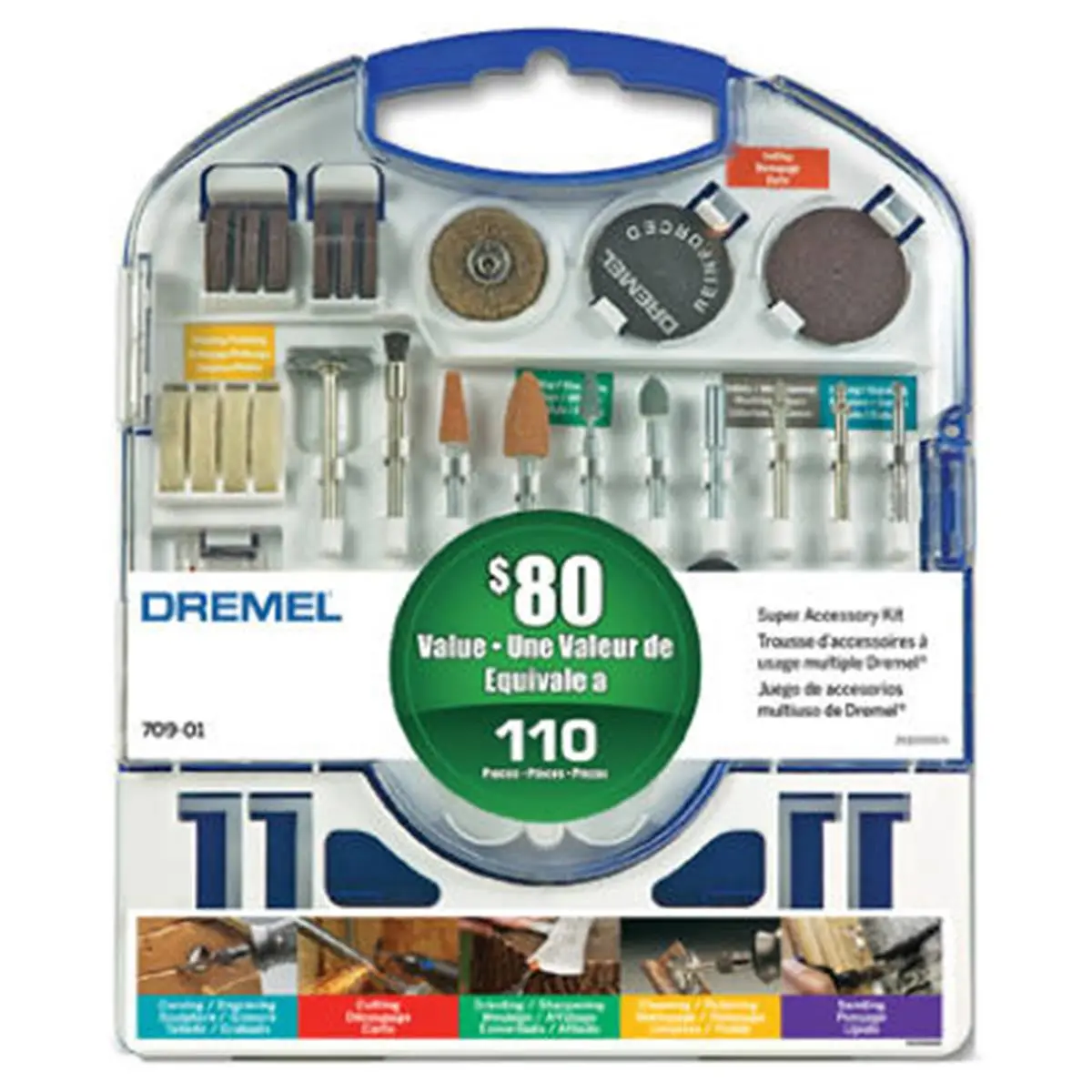 Dremel 709-01 110-Piece Mechanics Tool Set - Power Tool Accessories with 4 Small Felt Wheel for Polishing, Cutting, Grinding, Cleaning, Carving