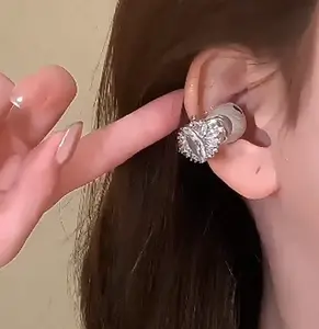 Clip-On Earbud Earrings Jewel - Sparkly Cubic Zirconia Earbud Charms, Bling Ice Flower Decorative Clips for Open Ear Earbuds, Shiny Copper Inlaid Crystal Accessory for Women, Glittery Earbud Jewelry Decoration