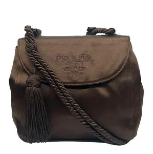 Pre-owned PRADA Satin Crossbody Bags Raso Tassel Crossbody Bag Brown