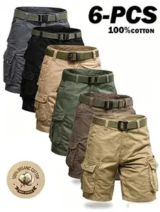 6-pack men’s cargo pants, tactical men’s shorts, men’s shorts with multifunctional pockets, suitable for golf and outdoor activities, men’s hiking shorts, wear-resistant, wrinkle-resistant, breathable shorts