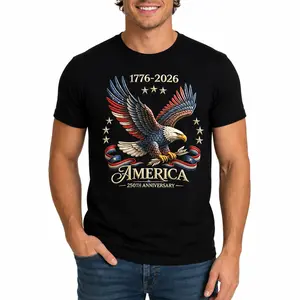 Stylish Patriotic T-Shirt for Men & Women, USA 250th Birthday Graphic Print, Casual Semiquincentennial Gift for 4th of July (1776-2026), Top