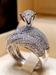 2 Pcs/Set Classical Cubic Zirconia For Women For Engagement Anniversary Party Band Jewelry Valentine's Day Gift, Engagement Wedding Jewelry