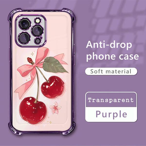 Cherry leopard print bow pattern four-corner shockproof transparent electroplated protective phone case for iPhone 17 Pro Max 16 15 14 Plus 13 12 11 XR XS Air,Simple and stylish camera Protection DurablePhone Case