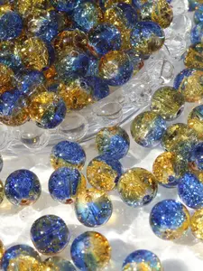 50pcs Blue and Two Tone Burst Bead, Dopamine Snowflake Crackle Glass Bead, 10mm, Perfect for DIY Jewelry Making, Bracelets and Necklaces