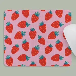 Pink Grid Strawberry Mousepad