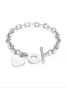 Heart Stainless Steel Jewelry Unique Versatile Hand Accessory, Stainless Steel Bracelets, Trendy Titanium Steel Bracelet with OT Buckle, Fashionable Unisex Gift