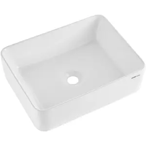 VEVOR Rectangle Vessel Sink, 19x 14.7 Bathroom Vessel Sink Countertop, White Ceramic Bathroom Sinks Above Counter, Modern Style, Bright and Elegant, Well-Packaged for Bathroom, Hotel, Toilet, RV
