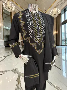 Large Luqmaan Boutique Black Shesha Embroidery Parahan Tunban Set – Premium Afghan Traditional Wear