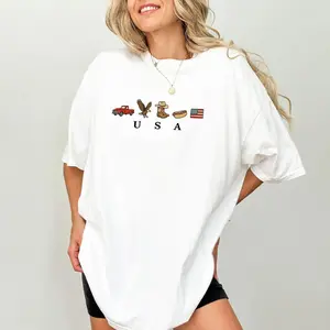 ChicCotton USA Icons 【100% cotton】 Shirt, American Flag T-shirt, 4th Of July Graphic Tee, Country Clothing, Western Outfits, Independence Day Shirt